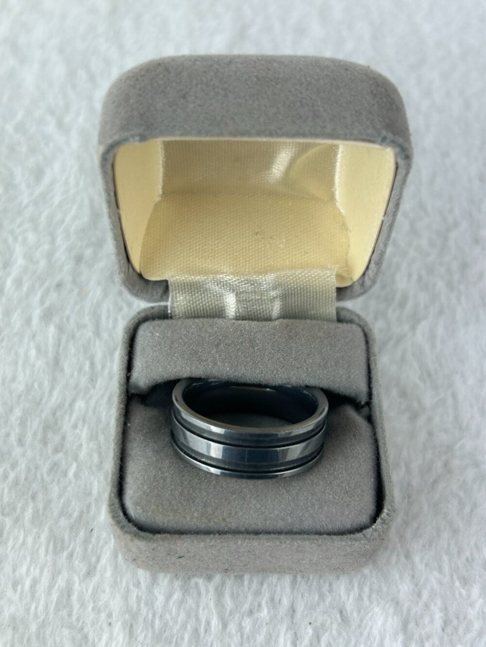 Tungsten Carbide & 925 Silver Ring Band w Black,Men's 9.5